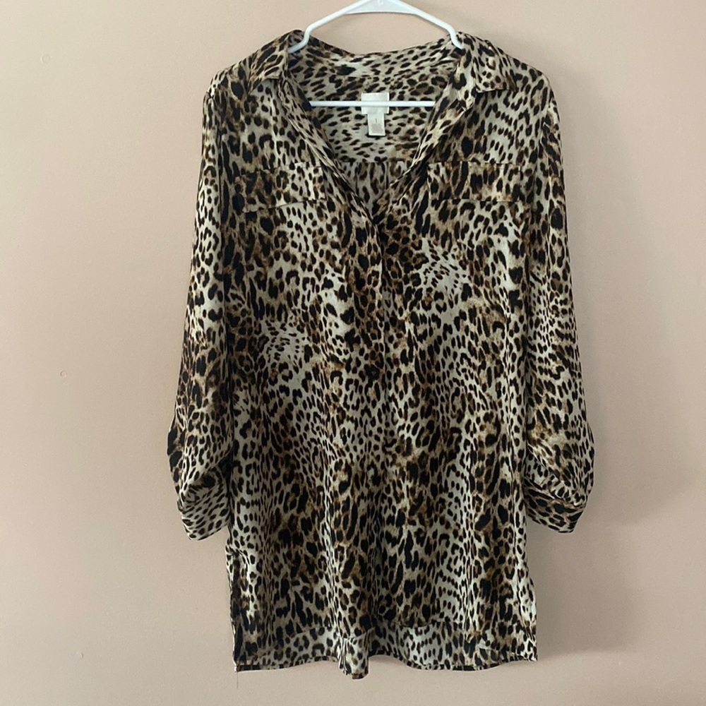 Chicos leopard print button down blouse